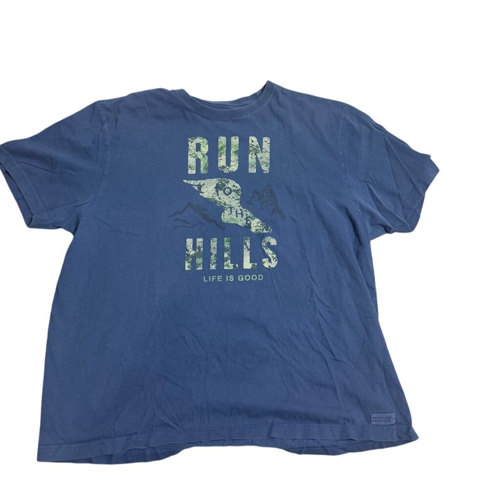 Life is Good Run the Hills Graphic T-Shirt Short‎ Sleeve Casual XL Blue